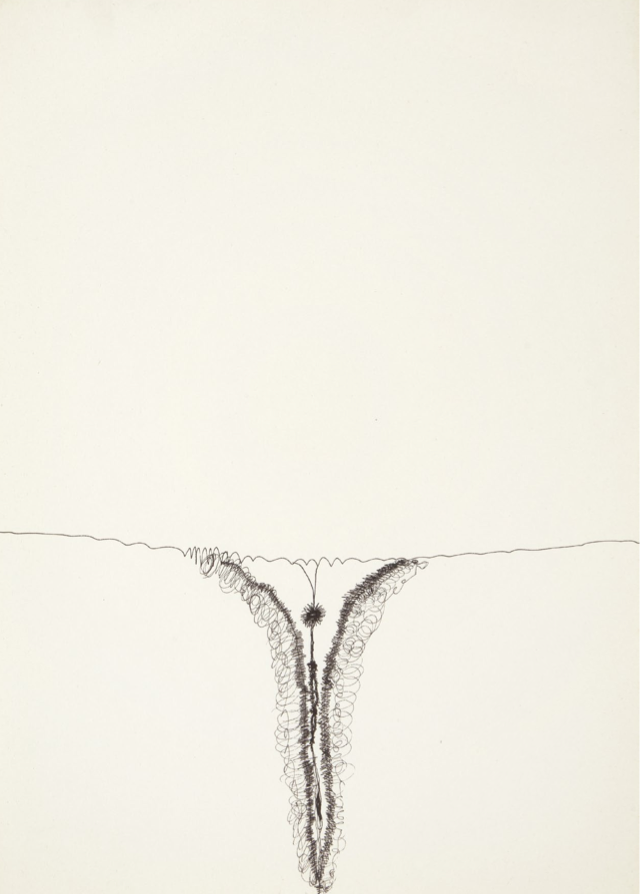 HUGUETTE CALAND Self Portrait, 1971, ink on paper, 35,1 x 25,1 cm. Courtesy of the Caland family