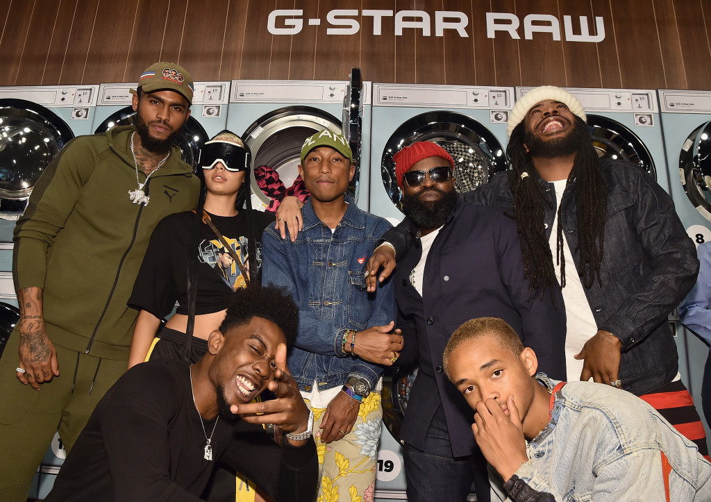 NEW YORK, NY - SEPTEMBER 13: Dave East, India Graham, Desiigner, Pharrell Williams, Tariq Luqmaan Trotter, Jaden Smith, and D.R.A.M. attend the Pharrell Williams And G-Star RAW Present The New G-Star Elwood X25 Prints - New York Fashion Week - Spring/Summer 2018 on September 13, 2017 in New York City. (Photo by Theo Wargo/Getty Images for G-Star RAW )